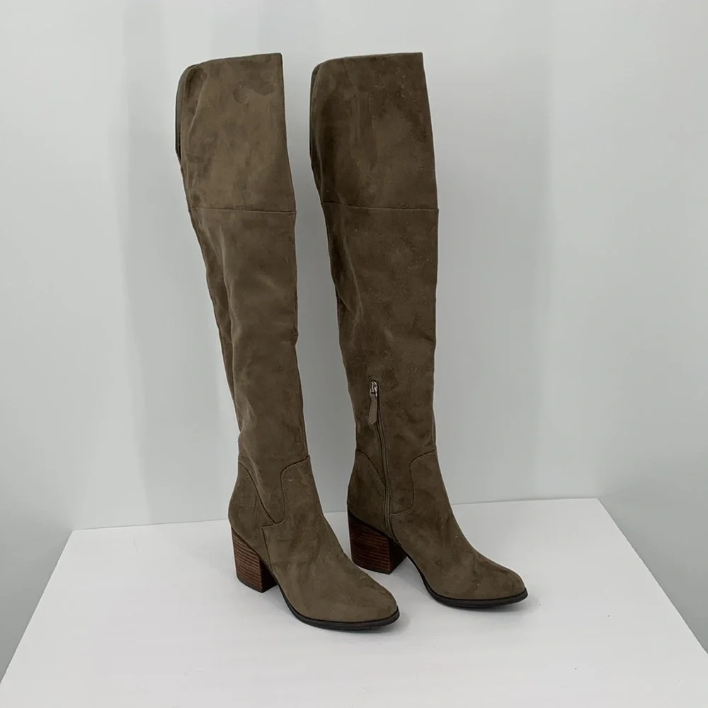 BP Nordstrom Luke Over the Knee OTK boots shoe heel olive green brown tall tan 8